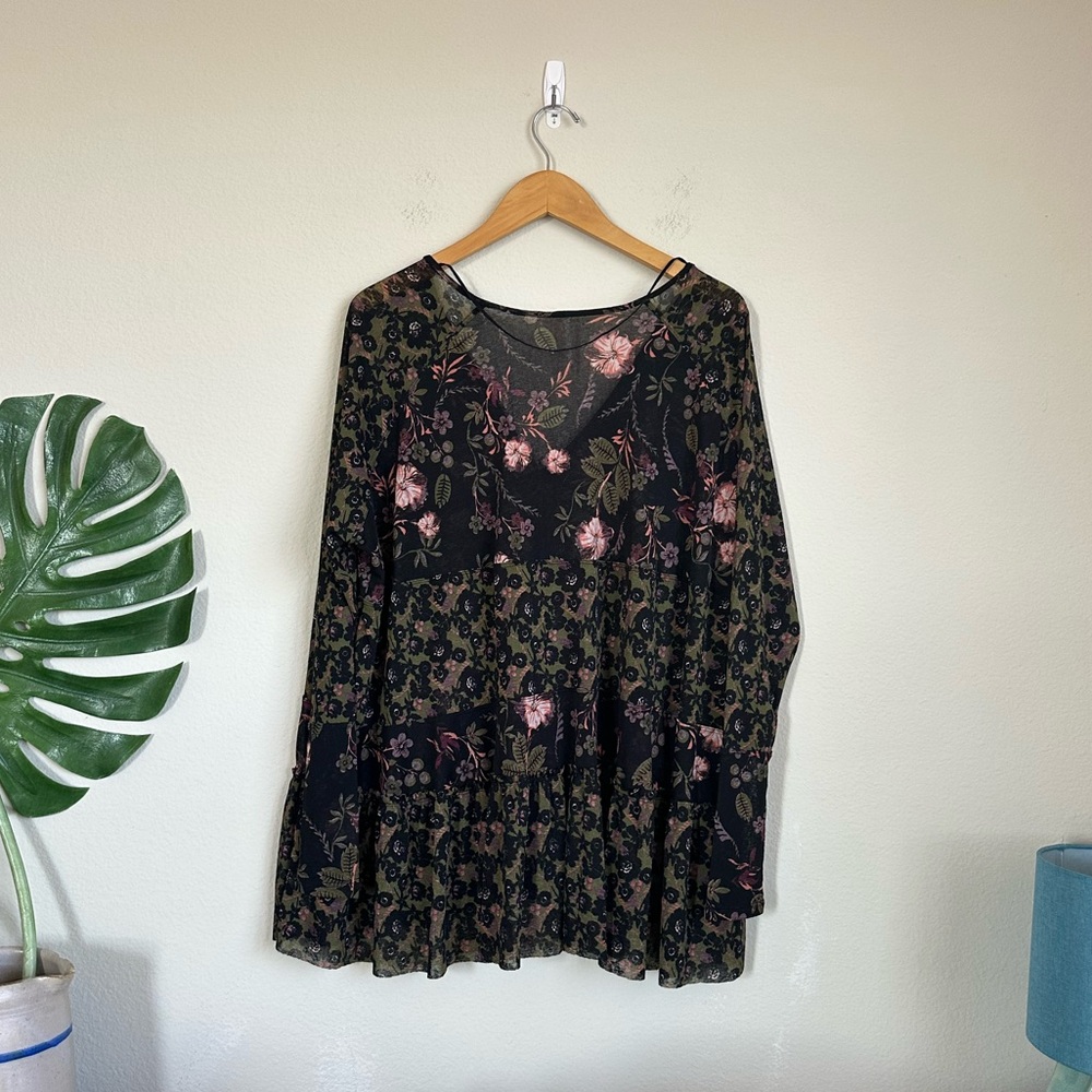 Free People Tiered Floral Mesh Long Sleeve Top - Picture 11 of 12